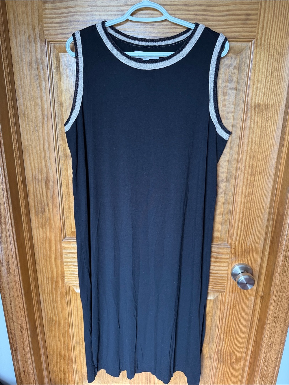 LOFT Black Sleeveless Maxi Dress with Knit Cream Trim- Size XL